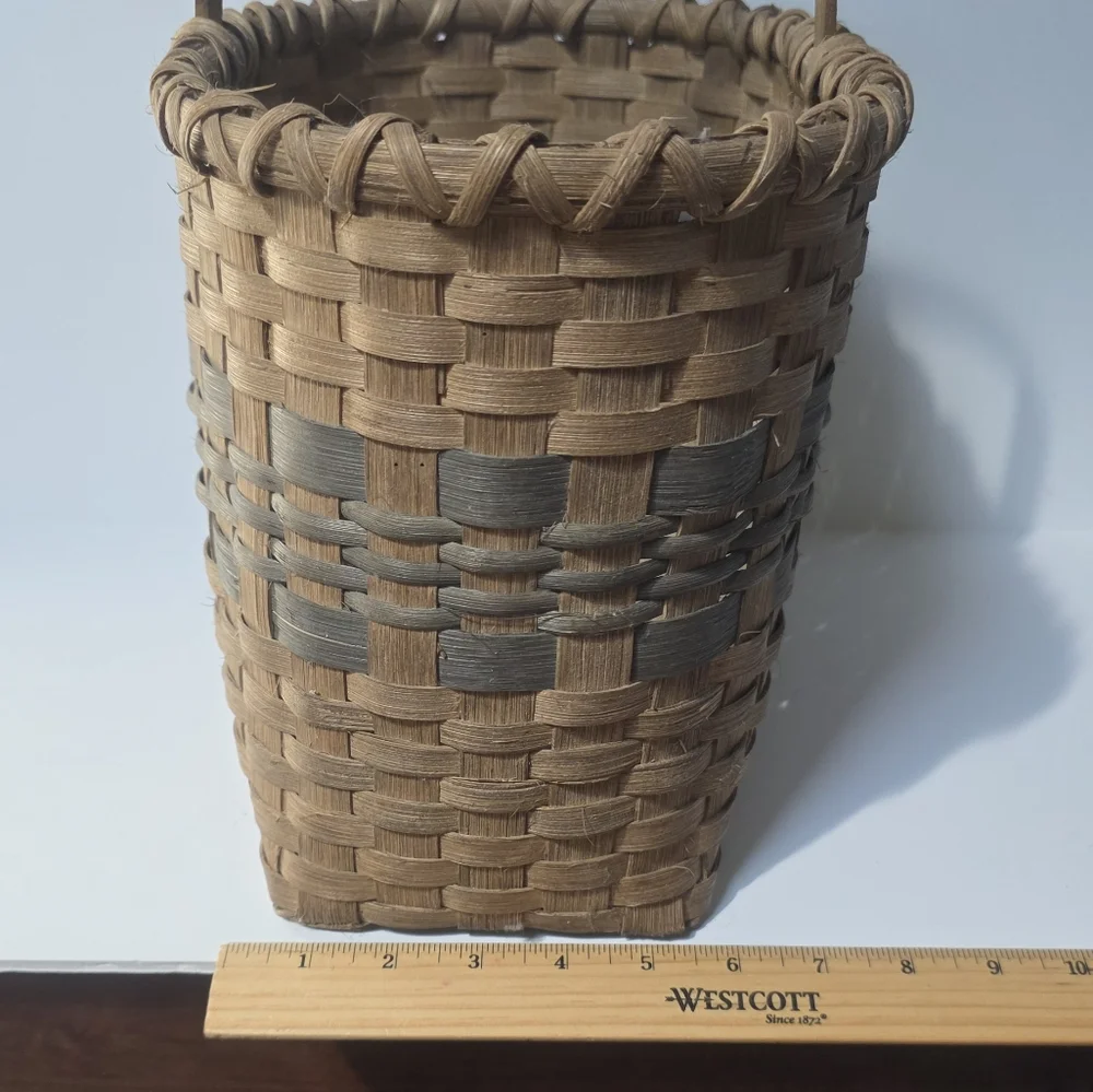Vintage Handcrafted Woven Splint Basket Brown and Gray 1987